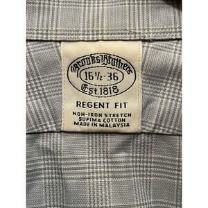 Brooks Brothers Mens 16.5-36 Shirt Dress Blue Supima Cotton Plaid Regent Fit EUC